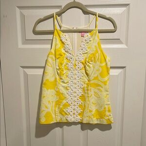 Yellow Floral Lace Trim Top